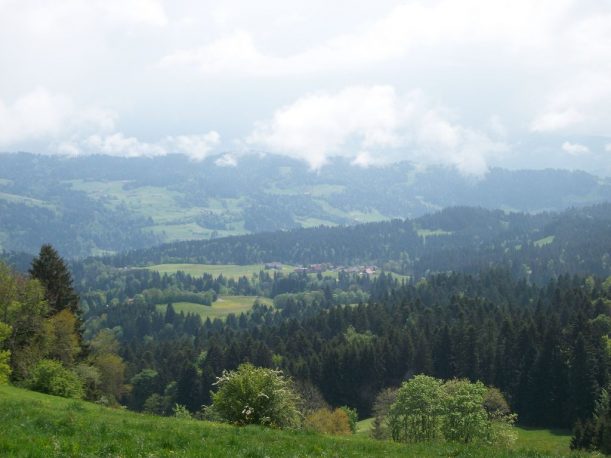 Blick von Scheidegg aus auf Wanderung auf der Wasserläuferroute von Lindenberg nach Weiler