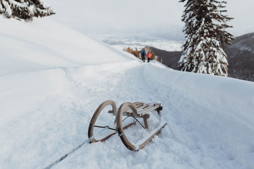 Schöne Wintertage im Allgäu verbringen Schlittenfahren in Pfronten